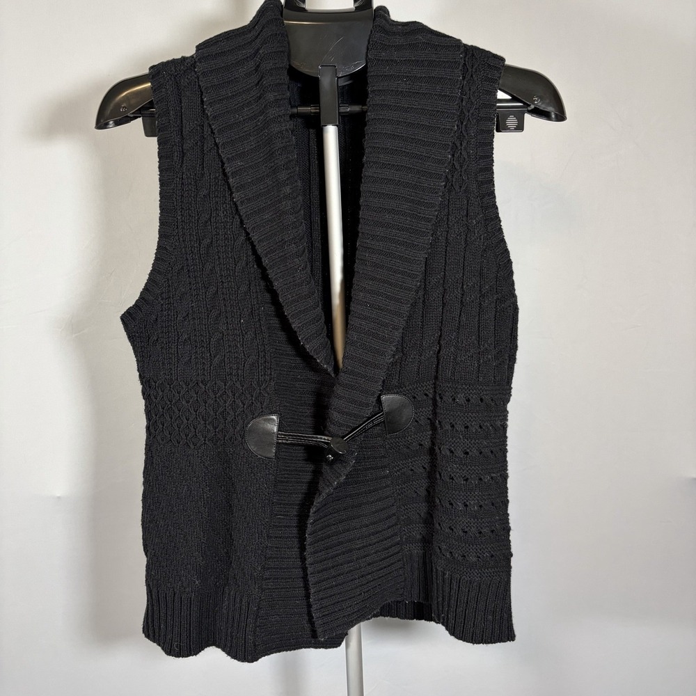 Chaps XL VTG Womens Black Shawl Sweater Vest Toggle Whimsigoth Emo Y2K Fisherman